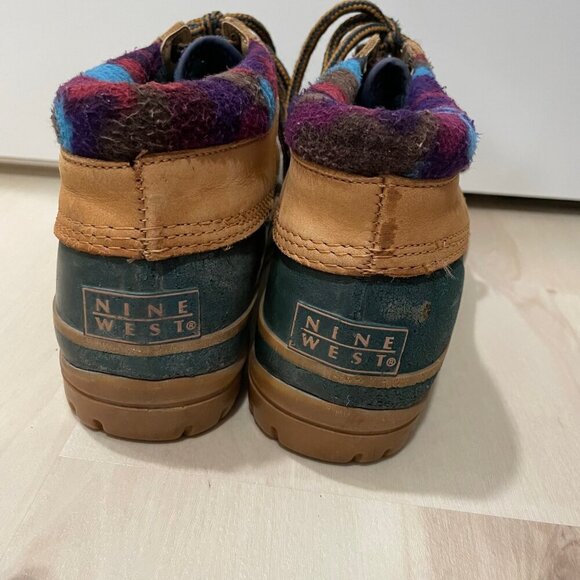 Nine West Duck Boot Vintage 90s Brown Green Lace Up Rubber Padded Collar Size 9 - Picture 3 of 12